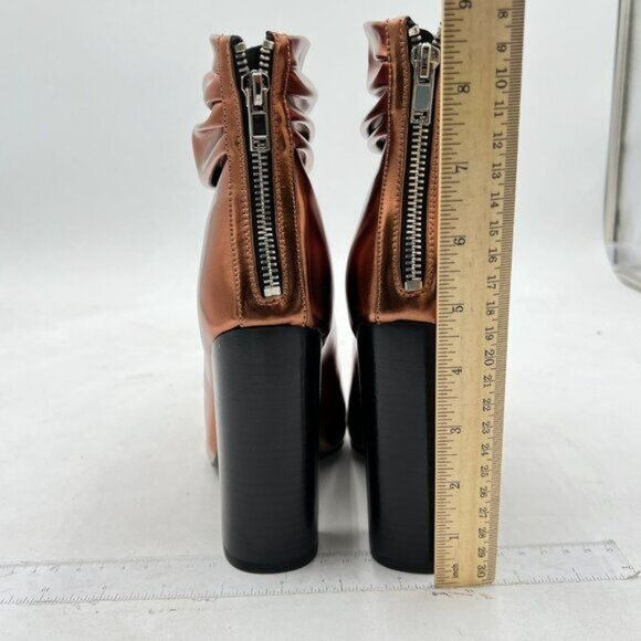 Brown Peep Toe Slouch Ankle Boots Chunky Stacked Heels Party Dress Shoes - Picture 4 of 6